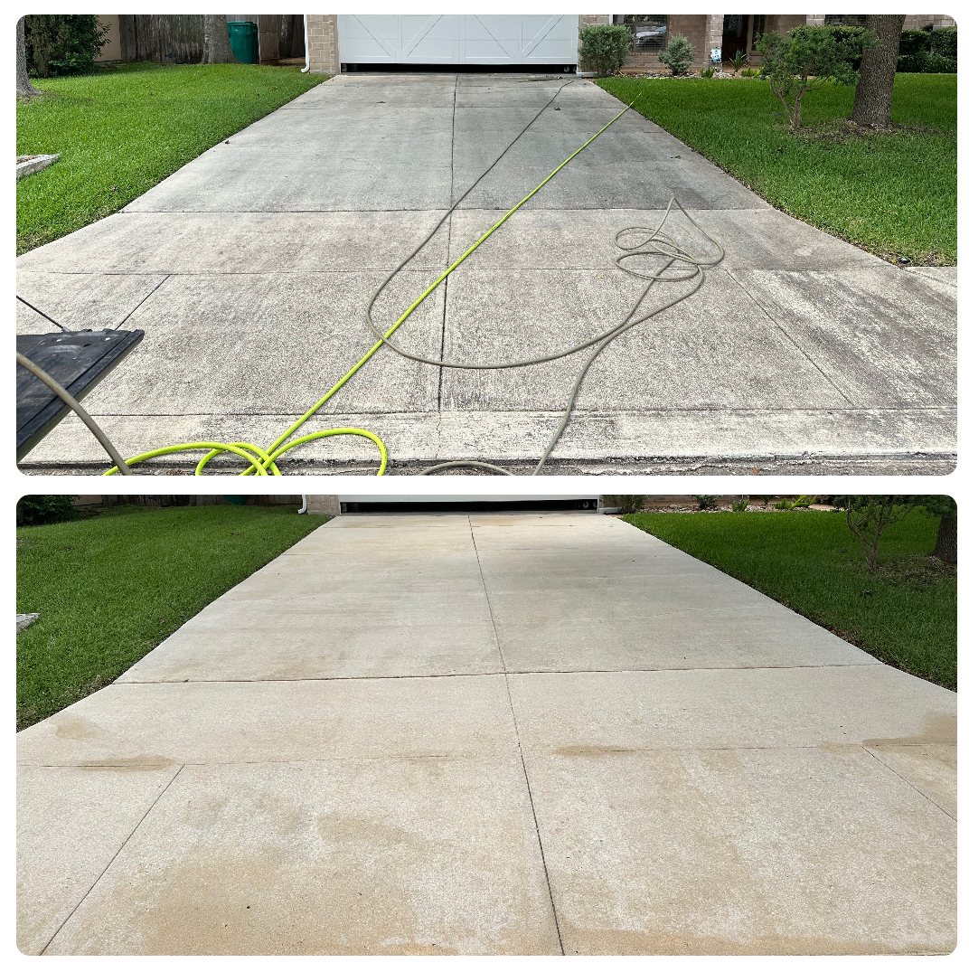 Driveway cleaning before and after, Boerne TX