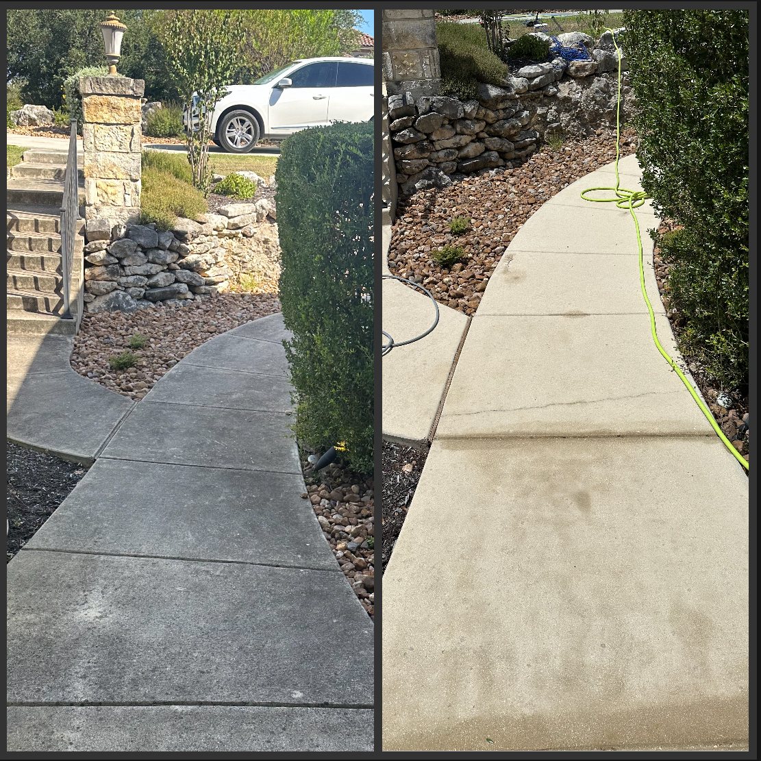 Driveway cleaning before and after, Boerne TX