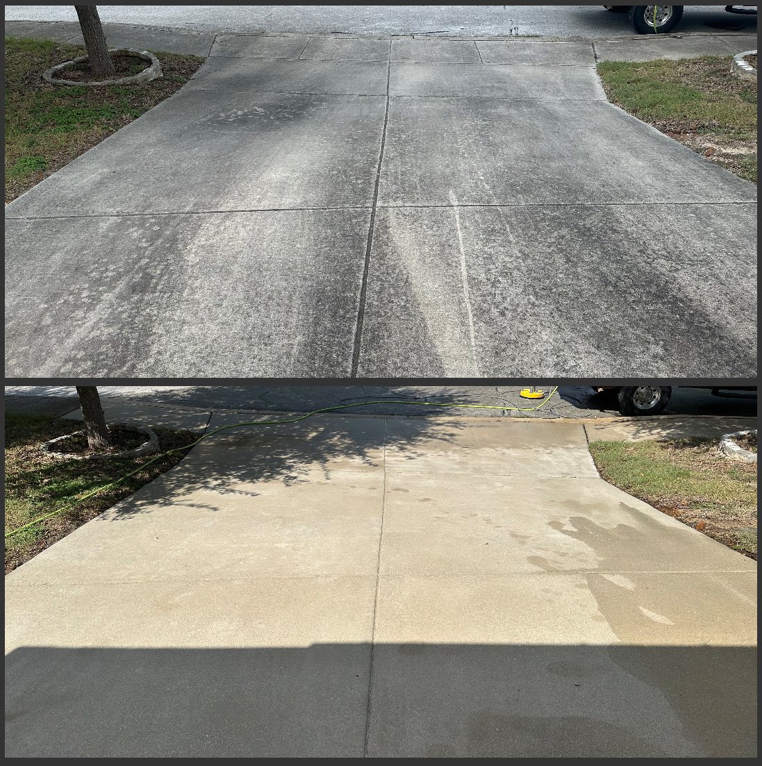 Driveway cleaning before and after, Boerne TX
