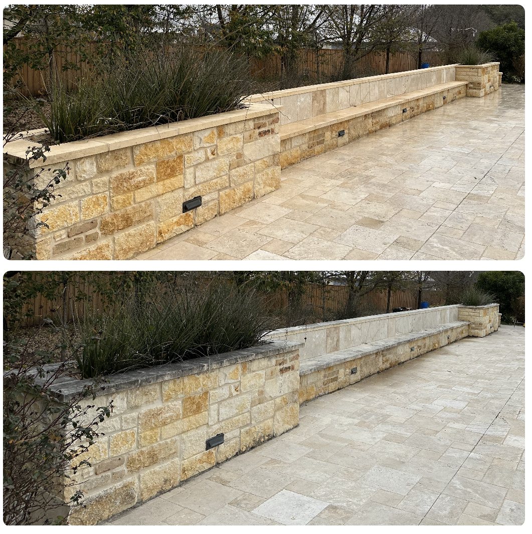 Limestone soft washing before and after, Boerne TX