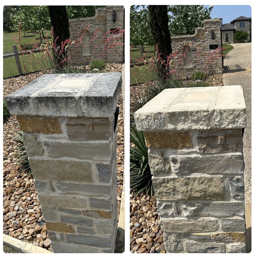 Limestone soft washing before and after, Boerne TX