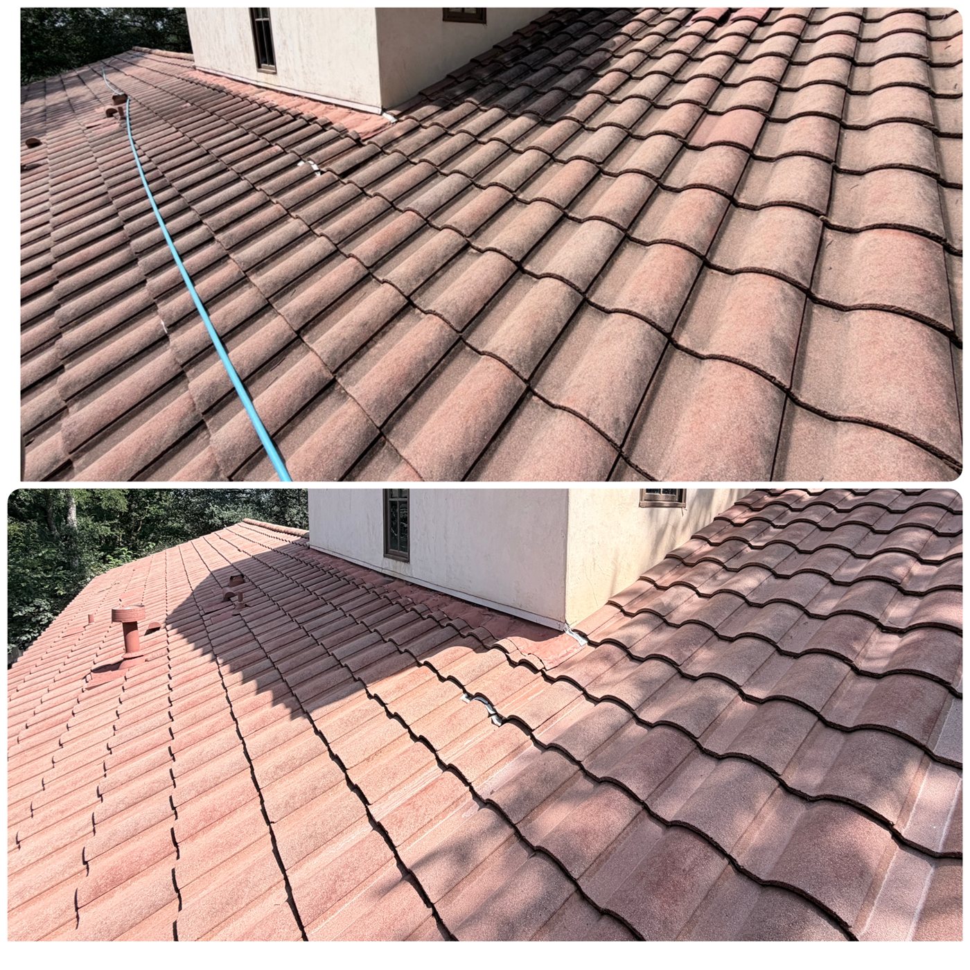 Roof washing before and after, Boerne TX