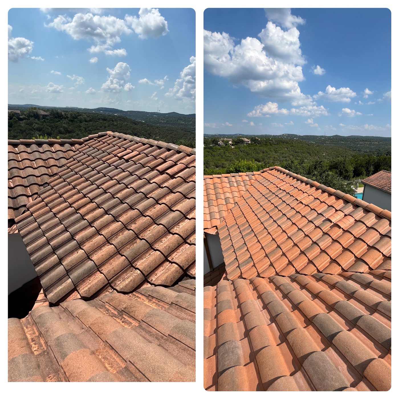Roof washing before and after, Boerne TX